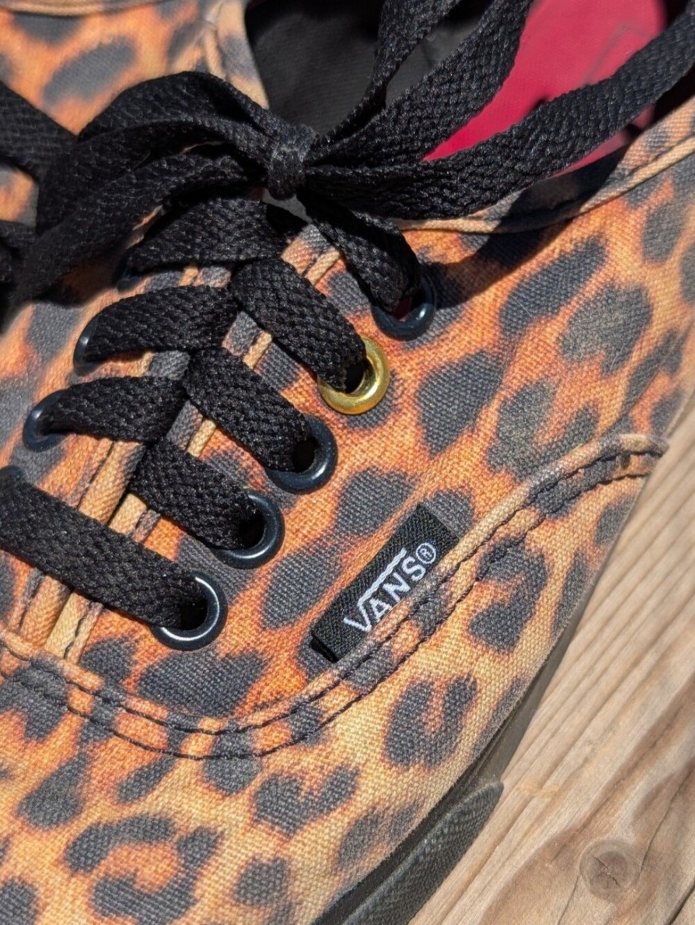 Womens Vintage Vans Leopard Print Sneakers Lace Up Shoes Rubber Sole Brown Black